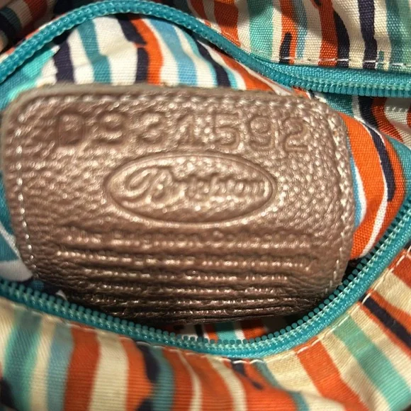 Brighton Purse Beige Leather Tote Double Strap Colorful Stitching - Picture 7 of 7